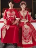 Roupas étnicas requintado strass pavão bordado borla noiva vestido de casamento conjunto traje oriental torrada