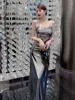 Seksowna lekka luksusowa pikantna dziewczyna płyn jasna żeńska koreańska srebrna sukienka w stylu niezależnym elegancka impreza Temperamentbmi6 240117
