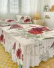 Bedrok Vintage Letter Rode Vogel Bloem Retro Elastisch ingerichte sprei met kussenslopen Matrashoes Beddengoed Set Laken