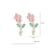 Stud Earrings Heavy Color Zircon Personality Temperament Sweet Flower Stereo S925 Silver Needle