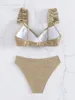 Damenbadebekleidung 2024 Rüschen Rüschenbesatz Push-Up-Bikini Weiblicher Badeanzug Frauen-Bikini-Set mit hoher Taille Badende Badeanzug Schwimmen Dame