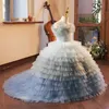 Süßes bauschiges Ballkleid für kleine Mädchen, Festzugskleider, glänzende Rüschen, Tüll, Sweep-Zug, Geburtstagsparty-Kleider für Kleinkinder, Kinder, Kommunion, Perlen, Perlen, Blumenmädchenkleid