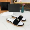 Gold Chain Fabic Loafer New Luxurys Designer Summer Shoe Casual Slide Lady Rubber Shops Slipper Sandal Letra Slipper com Box Mule Woman Sandale Travel Sliders