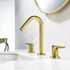 Rubinetti per lavandino del bagno Rubinetto in ottone di alta qualità di moda Rubinetto per lavabo a 3 fori e 2 maniglie Rubinetto per lavabo in rame massiccio spazzolato oro