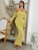 Casual Dresses Yellow Elegant Axless Bodycon Dress Women Sexy Off the Shoulder Full Sleeve Maxi Long Lady Celebrity Evening Party