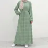 Roupas étnicas Chiffon Plissado Vestidos de Manga Longa para Mulheres Muçulmanas Modest Abaya Turquia Kaftan Dubai Árabe Robe Islâmico Abayas Ramadan Eid