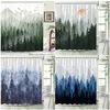 Cortinas de chuveiro enevoadas Foresthower Curtainsun Mountain Pine Trees Arte Abstrata Outono Cortina de banho Tecido de poliéster Decoração de banheiro com