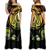 Casual Dresses High Quality Polynesian Tribal Print Custom Women'S One-Shoulder Dress Midi Party