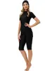 Skriv kort muslimsk badkläder Kvinnor Modest Muslim Swimsuit Burkini med främre zip 240117