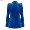 Damenanzüge-Blazer Tesco Frühlings-Herbst-Damenanzug-Blazer Samt-Slim-Fit-Jacke Blauer Ein-Knopf-Mantel High-Street-Style Damen-Top-KleidungL240117