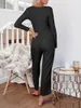 Mulheres sleepwear camisola macacão para mulheres manga longa waffle malha botão calças de perna larga macacão macacão maternidade bodysuit com bolsos