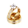 Anneaux de bande 3 pièces bagues de fiançailles de mariage ensemble pour hommes femmes Cz Moissanite diamant dames hommes je t'aime Couple plaqué or 18 carats Eheringe J240118