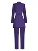 Women's Two Piece Pants Runway Fashion Autumn Winter Women Suit Purple Long Sleeve Coat High Quality Elegant Office Lady