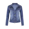 Plus Size Short Denim Jacket Autumn Wash Long Sleeve Vintage Casual Jean Bomber Coat Ladies Jacket Ytterkläder 240117