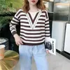 Women's T Shirts 2024 Wear Loose Pullover Long Sleeve Knitted Bottoming Shirt With Western Style Striped Top Knitwear