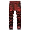 Marque Hommes Jeans Haute Qualité Slim Tie Dye Lavage De Neige Brique Rouge Denim Pantalon Droit Vintage Streetwear Mode Pantalon Occasionnel 240117