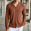 Camisas casuales para hombres Color sólido Solapa de un solo pecho Tela de punto Manga larga para hombre Pijama alto grande Vestido corto de vaquero Hombres