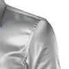 Koszula jedwabna mężczyźni satynowe gładkie mężczyzn solidne smoking koszula biznes Chemise Homme Casual Slim Fit Shiny Gold Dress Shirts 240117