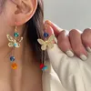 Stud Earrings Metal Butterfly Colorful Beads Pendant Japanese Korean Style Personalized Fashion Girls Travel Jewelry 2024