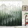 Rideaux de douche Misty Forestshower Curtainsun Mountain Pine Trees Art abstrait Automne Rideau de bain Polyester Tissu Salle de bain Décor avec