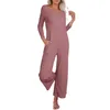 Women's Sleepwear Sweater Jumpsuit For Women Long Sleeve Waffle Knit Button Wide Leg Pants Romper Overalls Maternity Bodysuit With Pockets