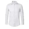 Camisas casuais masculinas 2024 boutique moda cor sólida formal vestido de casamento de mangas compridas clube banquete festa social camisa masculina