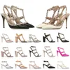 2024 Hohe Damen-Designer-Absätze, Kleid-Schuhe, Absatz-Sandalen, Rock-Nieten-Kätzchen-Plattform-Sandalen, Weiß-Silber-Leder-Nieten-Peep-Toes, Dhgate-berühmter Slingback mit Box