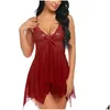 Vêtements de nuit pour femmes Vêtements de nuit pour femmes Dentelle Voir à travers une maille visible Lingerie Babydoll Chemise de nuit avec String Femmes Y Chemise de nuit Spaghetti Dhyql