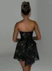 Swobodne sukienki Mozision Elegancki ramy Seksowna mini sukienka Kobiety moda czarna bezruchowa plisowane cekiny Sparkle Club Party