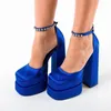 Sandaler Platform Rhinestones Decoration Women Ankle Strap Square Toe Chunky Heels Solid Shoes Zandalias Para Mujer Elegantes