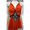 Basic & Casual Dresses Casual Dresses Top Quality Women Y Halter Backless Orange Beading Split Maxi Long Bodycon Dress 2022 Designer Dhdqm