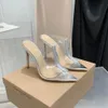2024 Gianvito Rossi тапочки без шнуровки на шпильке Muilezels из ПВХ с острым носком женский каблук Luxurys105 мм для женщин Luxurys Designers летняя супервысокая заводская обувь