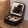 Sacs à cosmétiques Smart LED Case avec miroir maquillage de voyage portable grande capacité mode simple cuir PU décontracté pour le camping