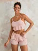 Vêtements de nuit pour femmes Femmes Y2K Mignon Pyjama Ensemble Sans Manches Floral Bow Imprimer Dentelle Patchwork Camis Top Taille Élastique Shorts Adolescentes Esthétique