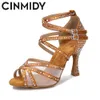 CINMIDY Dance Shoes For Women Mesh Latin Dance Shoes Female Salsa Shoes Satin Wedding Shoes Soft Bottom Women's Sandals 240117