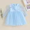 Meisje Jurken Baby Tutu Tule Jurk Peuter Elegante Lange Mouw Veren Trim Mini Herfst Ronde Hals Prinses Feest