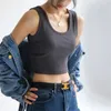 Damen-Tanks, solide Grundausstattung, gerippte Strickweste, Sommer, cooles Mädchen, Straße, abgeschnittener, bauchfreier Boden, ärmelloses T-Shirt darunter, Tanktops für Damen