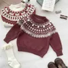 Pullover 2023 Winter Nieuwe baby lange mouw gebreide trui Kids jongens kerstmis meisje mode bobble tops kleding H240508