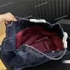 42x35 cm Kobiet Designer Blue Denim Hobo Worka Haftowa Dekoracja Srebrna Matelasse Łańcuch Duża pojemność Casual Travel Airport torebka na ramię luksusowa torebka luksusowa torebka