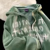 Y2K Retro Yıldız Baskı Zip Hoodies Büyük Boy Kadınlar ve Erkekler Sonbahar Sokak Giyim Gevşek Kapüşonlu Sweatshirt Sıradan Ceketler Kpop Giysileri 240117