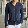 Camisas casuales para hombres Color sólido Solapa de un solo pecho Tela de punto Manga larga para hombre Pijama alto grande Vestido corto de vaquero Hombres