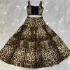 Robes de travail mode piste femmes deux pièces ensemble coton imprimé léopard court Camisole demi robe fête vacances jupe costume
