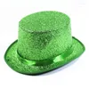 Berety Glitter Top Hat Wide Brim Fedora Carnivals Holiday Short Magician Costume na spotkania na świeżym powietrzu T8NB