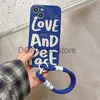 Cell Phone Cases INS Peace And Love Soft Silicone Phone Case For iPhone 14 13 12 11 Pro Max New Lanyard Pendent Anti-lost Cover Letter Blue Shell J240118