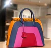 Total handgjorda Tote Handväskor 31 cm Speciellt anpassade Epsom Leather Fler färger Rainbow Splicing Luxury Designer Handväska 10a Spegel Kvalitetspåsar med orange påsar