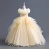 Lüks dantel payetli çiçek kız elbise için evli inci için boncuklu resmi balo elbisesi şeffaf boyun kristalleri organze lilttle çocuklar doğum günü partisi pageant düğün
