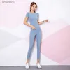 Ensembles actifs Nouveau ensemble De vêtements De Yoga femmes Fitness course cyclisme vêtements De sport 2 pièces sans couture serré hanche ascenseur Yoga pantalon T-Shirt Ropa De YogaL240118