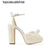 JC Jimmynessity Choo Women dress designer Bride shoes sandal shoe luxury sacora peep toe pumps wedding white pearl hollow words buckle female sandals with box 35-43