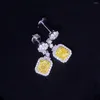 Boucles d'oreilles à tige en diamant jaune, princesse carrée, en argent 925, Style rétro, bijoux artisanaux Buchian