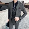 S7XL JACKEVESTPANTS Fashion Boutique Lattice Formell Business Mens Suit 3st Set Bruom Wedding Dress Plaid Show Stage 240117